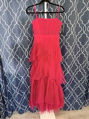 Betsy & Adam Red Tulle Tiered Dress Size 4 NWT D2